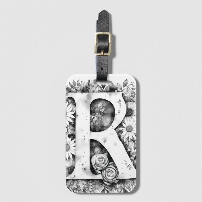 Personalisierter Buchstabe R Daisy Floral Water co Gepäckanhänger (Vorderseite Vertikal)