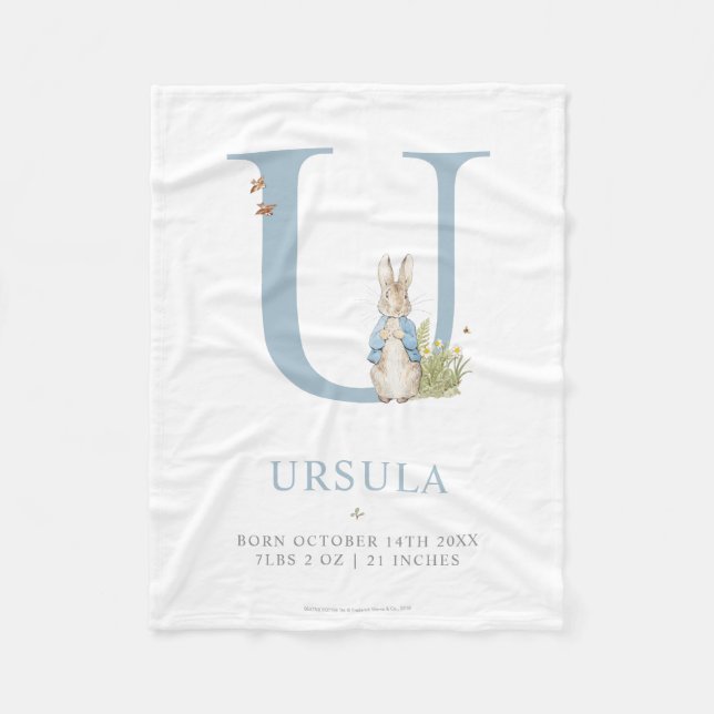 Personalisierter Buchstabe U Peter-Kaninchen-| Fleecedecke (Vorderseite)