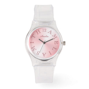 Personalisierter Buchstabenwähler Rosa Weiße Farbe Armbanduhr