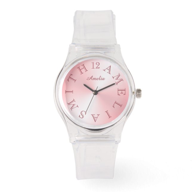 Personalisierter Buchstabenwähler Rosa Weiße Farbe Armbanduhr (Vorderseite)
