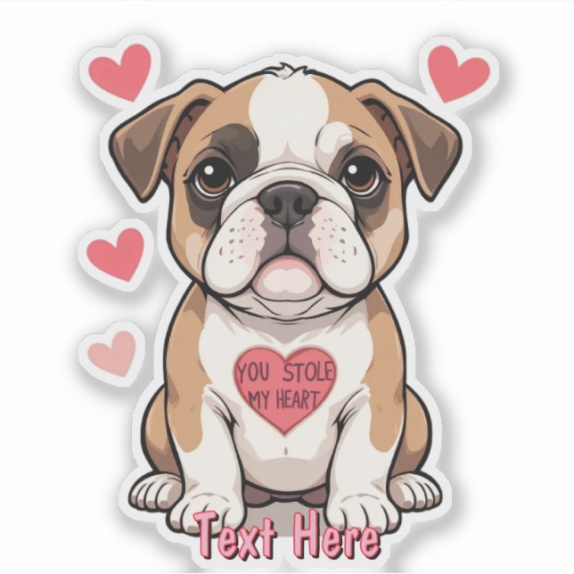 Personalisierter Bulldog Welpe mit Herzempfang Aufkleber (Vorderseite)