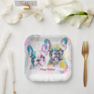 Personalisierter Bulldog-Welpe Napkins Pappteller