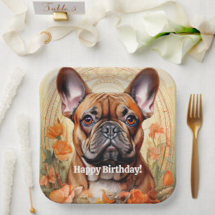 Personalisierter Bulldog-Welpe Napkins Pappteller