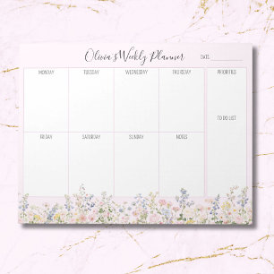 Personalisierter Bunter Blumen-Blumen-Wochenplaner Notizblock