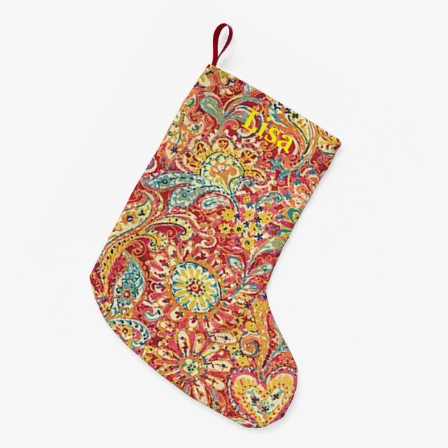 Personalisierter bunter blumenreicher Weihnachtsfe Kleiner Weihnachtsstrumpf (Vorderansicht (hängend))