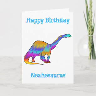 Personalisierter bunter Dinosaurier-Name Geburtsta Feiertagskarte