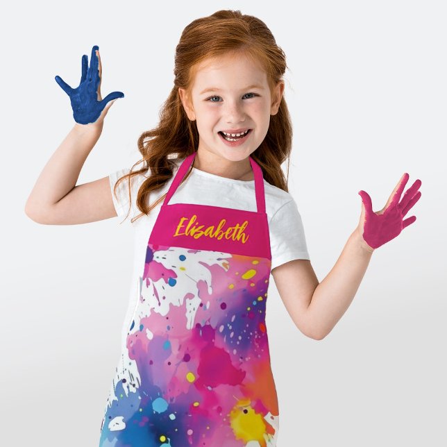 Personalisierter Bunter Künstlerfarbspritzer  Schürze (A fun paint splash apron. Personalize it with your. name. Fun for a painting birthday party.)