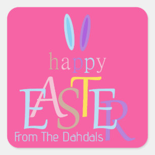 Personalisierter Bunter Spaß Frohe Ostern Hase Ros Quadratischer Aufkleber