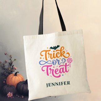 Personalisierter Bunter Trick-or-Treat Halloween Tragetasche