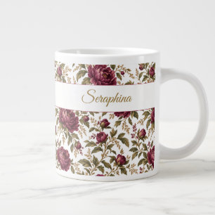 Personalisierter burgunderfarbener Pfingstrosen-Bl Jumbo-Tasse