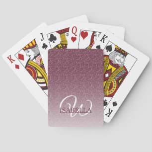 Personalisierter Burgundy Glitzer Ombre Name Monog Spielkarten
