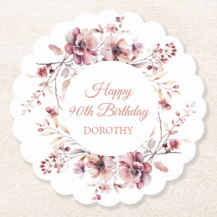 Personalisierter Burgundy Pink Floral 90. Geburtst Untersetzer