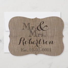 Personalisierter Burlap-Look Rustikaler Wedding Ke Einladung