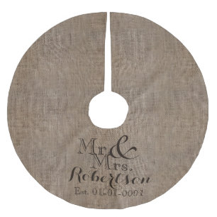 Personalisierter Burlap-Look Rustikaler Wedding Ke Polyester Weihnachtsbaumdecke