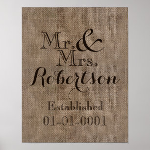 Personalisierter Burlap-Look Rustikaler Wedding Ke Poster