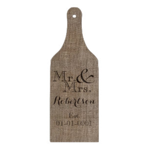 Personalisierter Burlap-Look Rustikaler Wedding Ke Schneidebrett