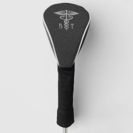 Personalisierter Caduceus auf schwarzem Leder Golf Headcover
