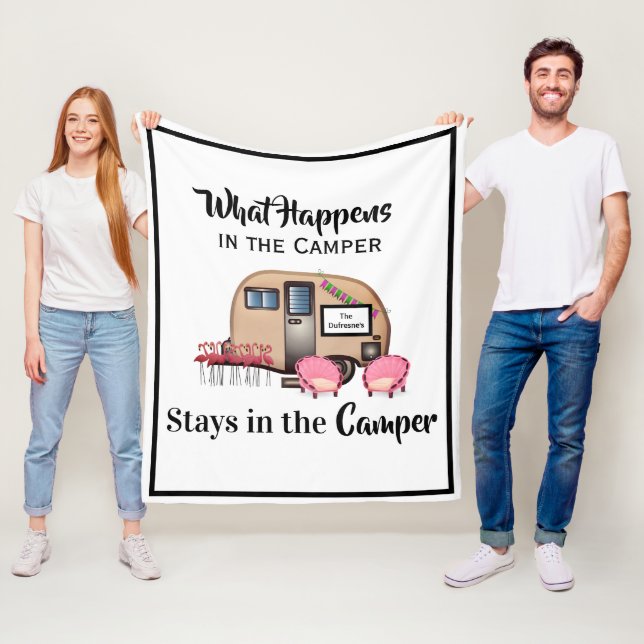 Personalisierter Camper/Flamingo Fleecedecke (Beispiel)
