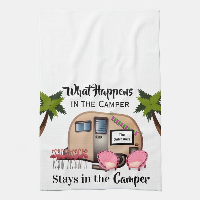 Personalisierter Camper/Flamingo Küchentuch (Vertikal)