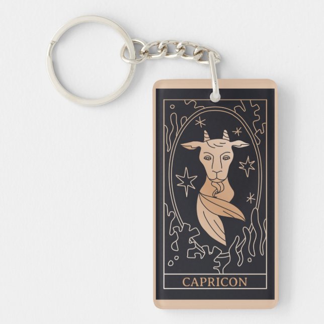Personalisierter Capricorn Zodiac Sign Black Vinat Schlüsselanhänger (Vorderseite)