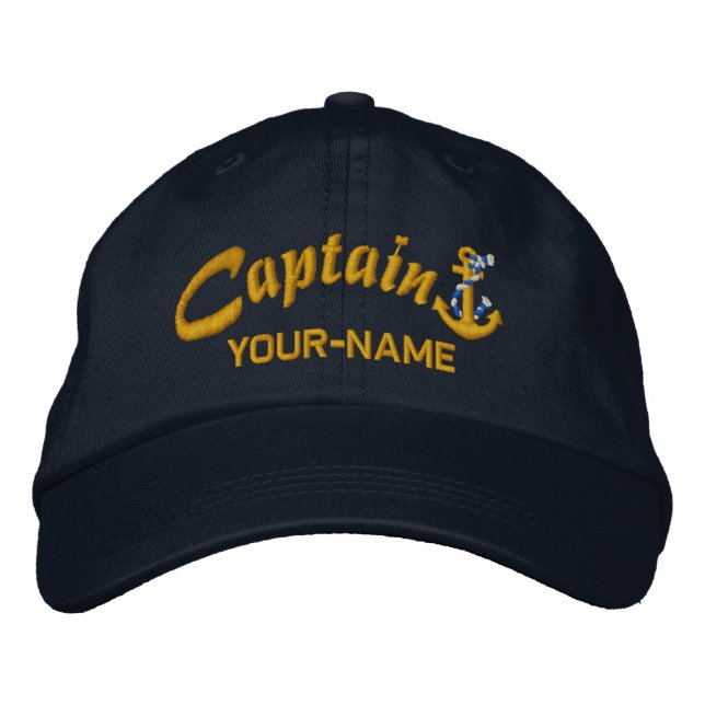 Personalisierter Captain Rope Anchor Name Golden Bestickte Baseballkappe (Vorderseite)