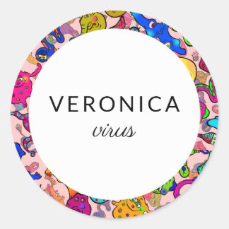 Personalisierter Cartoon Bacteria Name Runder Aufkleber