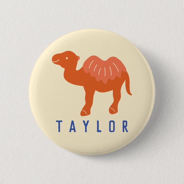 Personalisierter Cartoon Bactrian 2 Humps Camel Button (Vorderseite)