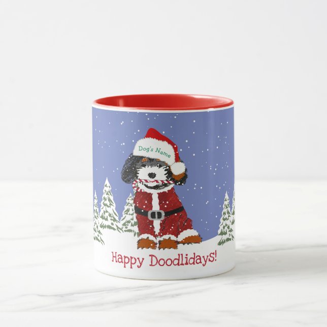 Personalisierter Cartoon Bernedoodle Santa Dog Tasse (Zentrum)