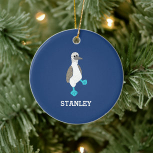 Personalisierter Cartoon Blauer Brotvögel Keramik Ornament