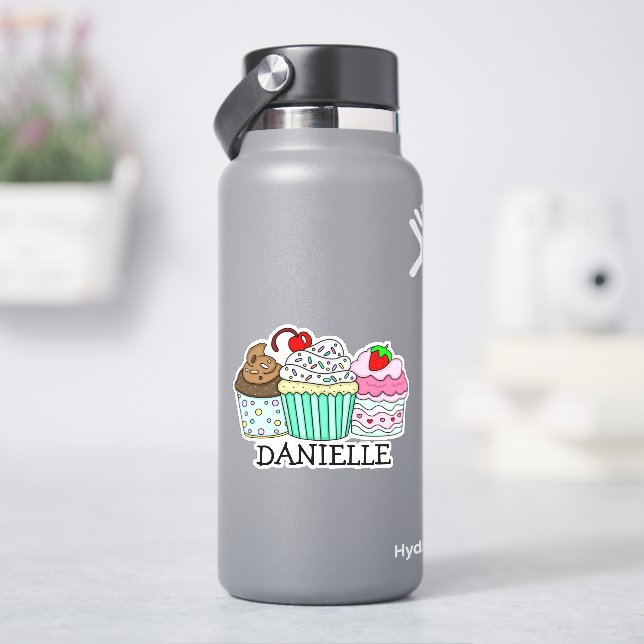 Personalisierter Cartoon Cupcakes und Name Aufkleb Aufkleber (HydroFlask)