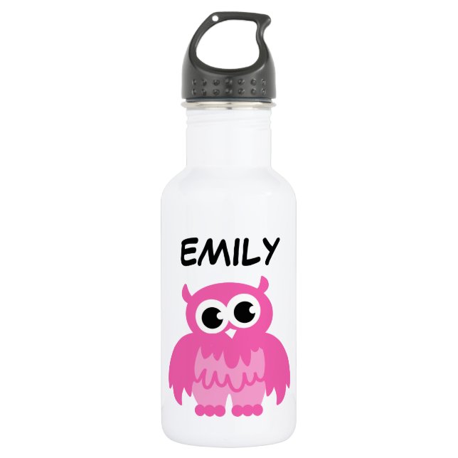 Personalisierter Cartoon für niedlichen Rosa-Eule Edelstahlflasche (Vorderseite)