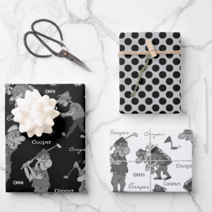 Personalisierter Cartoon Golfers Geschenkpapier Set
