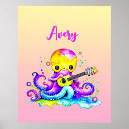 Personalisierter Cartoon Octopus Gitarre spielen Poster