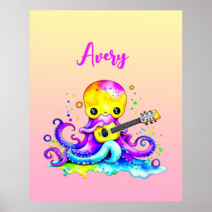 Personalisierter Cartoon-Oktopus spielt Gitarre Poster