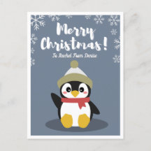 Personalisierter Cartoon Pinguin Weihnachts-Postka