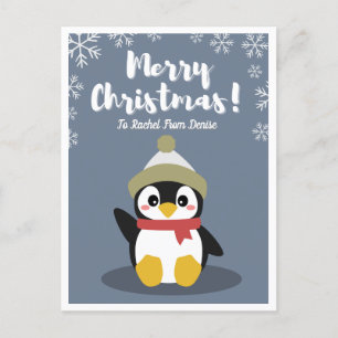 Personalisierter Cartoon Pinguin Weihnachts-Postka Postkarte