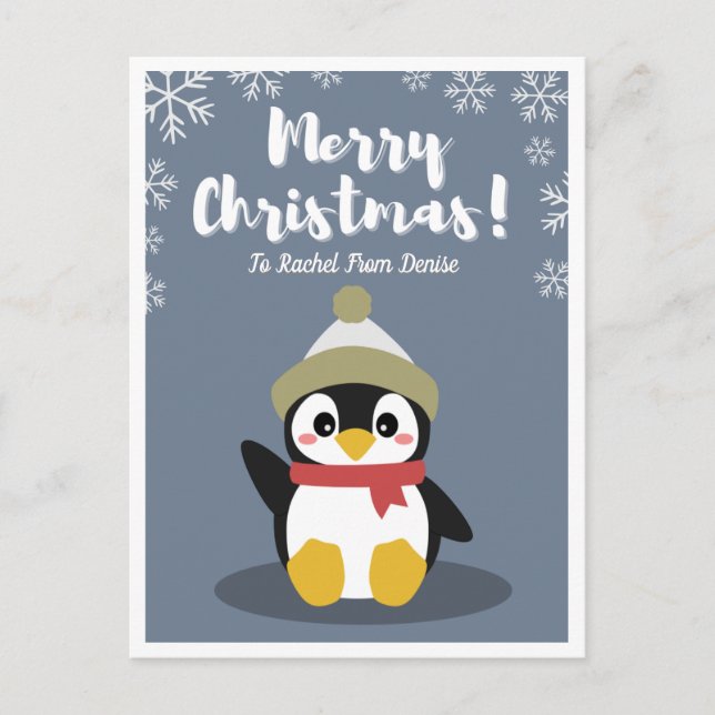 Personalisierter Cartoon Pinguin Weihnachts-Postka Postkarte (Vorderseite)