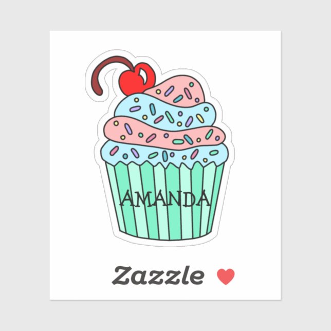 Personalisierter Cartoon Rosa und Blauer Kuchen Aufkleber (Blatt)