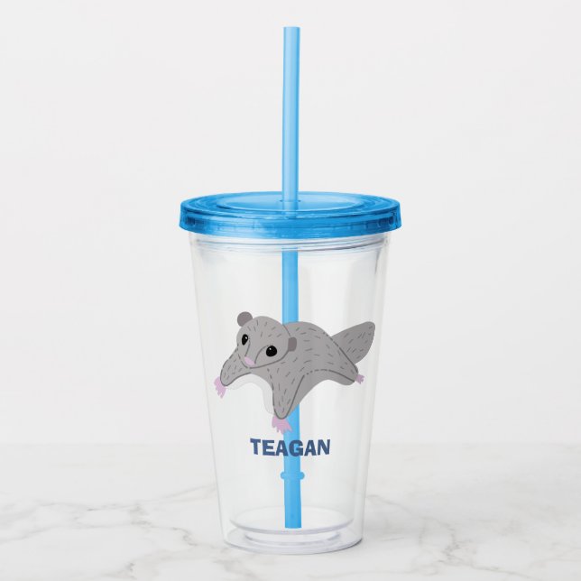 Personalisierter Cartoon Zucker Glider Grau und Bl Acryltrinkbecher (Vorderseite)