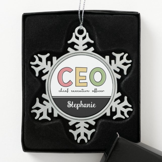 Personalisierter CEO Chief Führungskraft Officer B Schneeflocken Zinn-Ornament (Box)