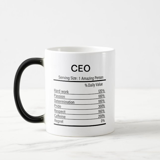Personalisierter CEO Nutrition Facts, Nutrition Fa Verwandlungstasse (Links)