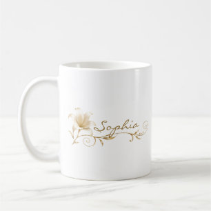 Personalisierter Champagner-Gold-Lilien-Namensbech Kaffeetasse