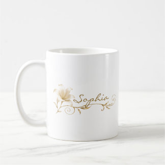 Personalisierter Champagner-Gold-Lilien-Namensbech Kaffeetasse