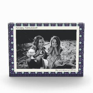 Personalisierter Chanukka-Schmuck Blau Retro-Geome Fotoblock
