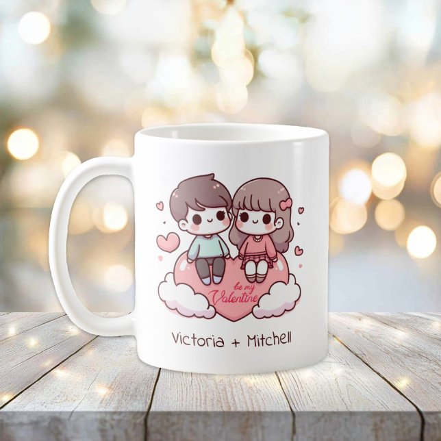 Personalisierter Chibi-Stil Sei mein Paar Kaffeetasse (Personalized Chibi-Style Be Mine Couple Mug)