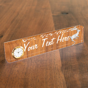 Personalisierter Chrome mit Deer Fine Teak Print Namensplakette