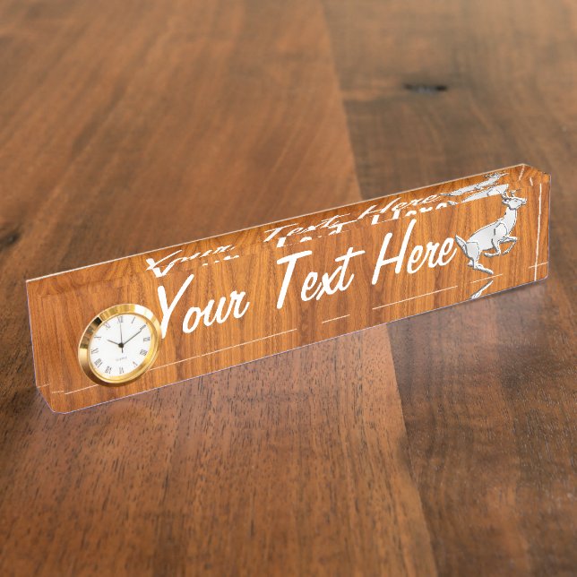 Personalisierter Chrome mit Deer Fine Teak Print Namensplakette (Seite)