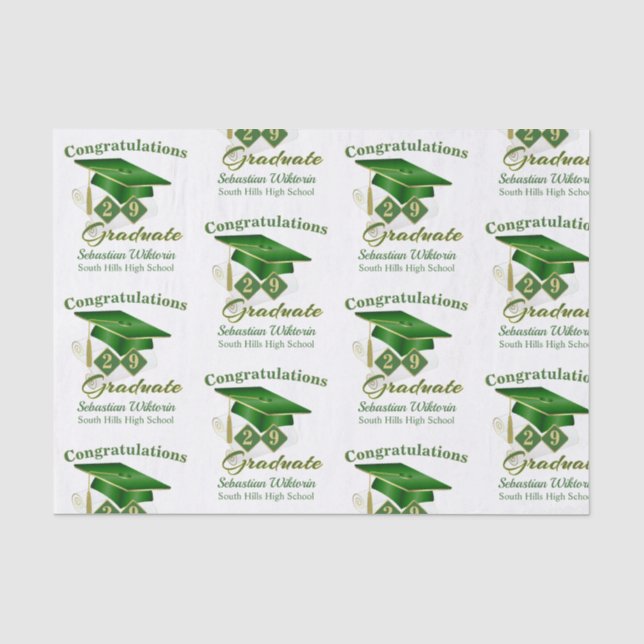 Personalisierter Classic Green Gold Abschluss Seidenpapier (Vorderseite)