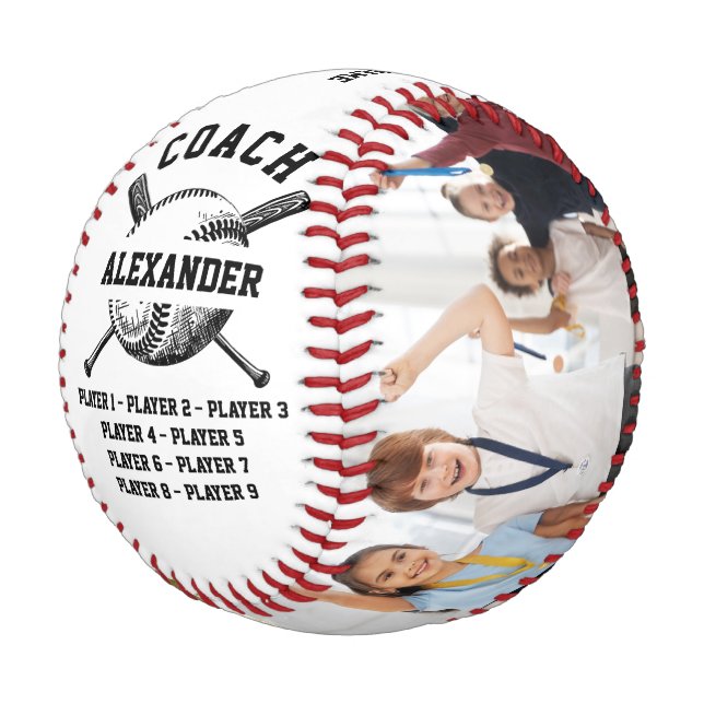 Personalisierter Coach mit 2 Foto- und Teamnamen Baseball (Schrägansicht)