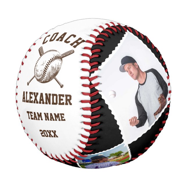 Personalisierter Coach mit 4 Foto- und Teamnamen Baseball (Schrägansicht)